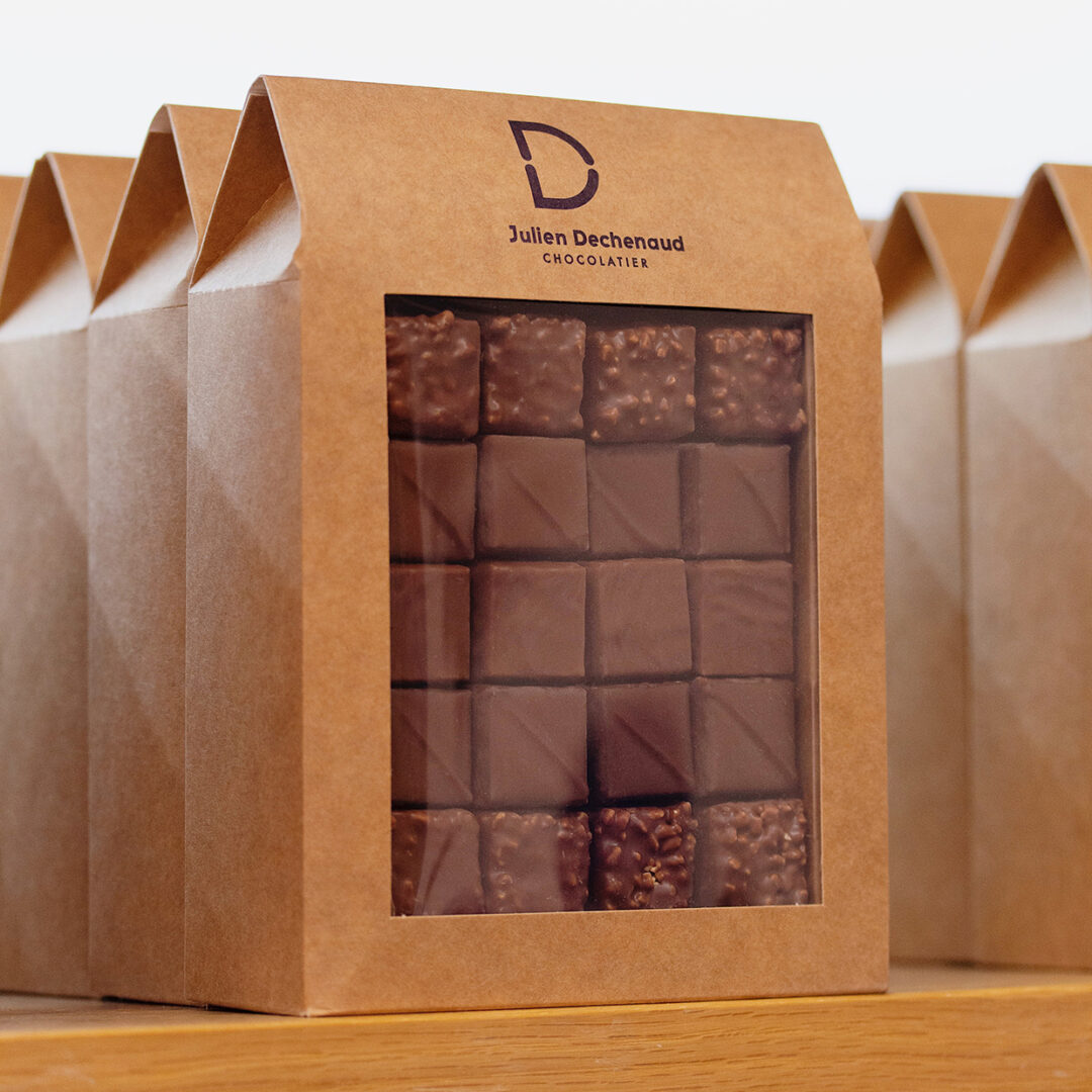 Sachet de pralinés au chocolat au lait du chef julien Dechenaud chocolatier