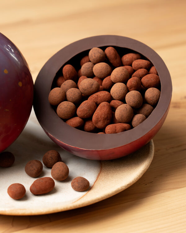 Amandes et noisettes enrobées de chocolat et praliné par Julien Dechenaud.