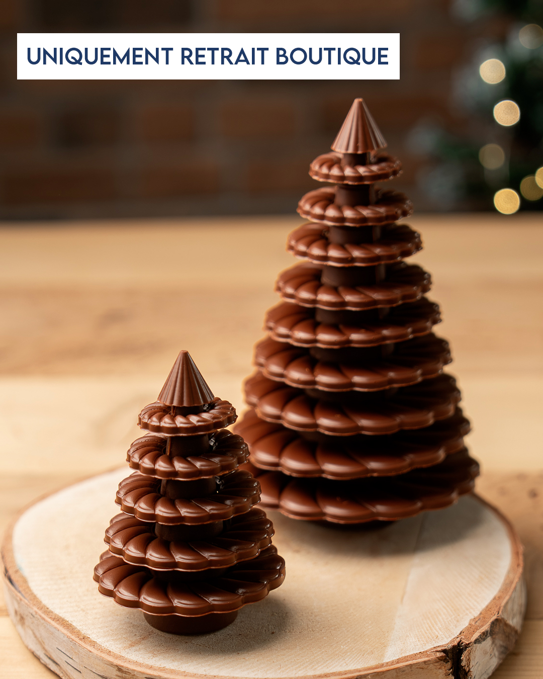 Sapins fourrés, praliné amande et chocolat au lait par Julien Dechenaud.