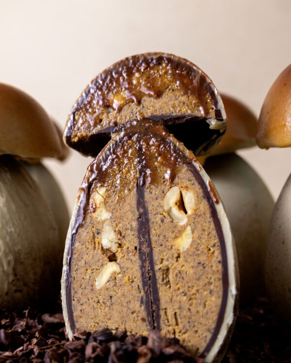 Que serait Halloween 2025 sans son champignon venimeusement délicieux et croquant au chocolat noir avec son praliné noisette et des noisettes entières…